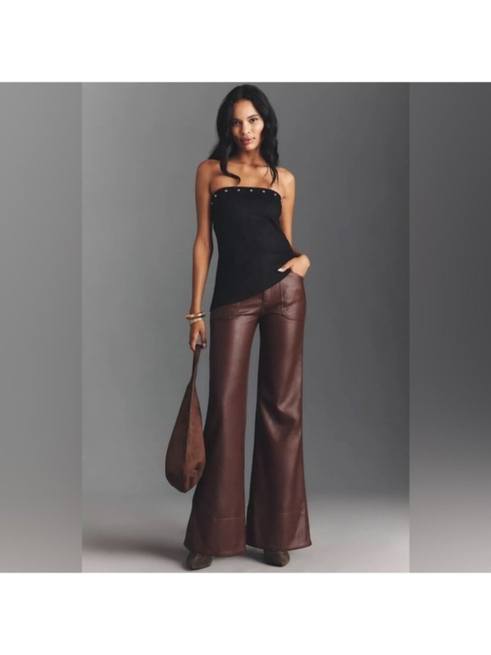 NWT Anthropologie The Rylan Faux Leather Relaxed High-Rise Flare Pants by Pilcro